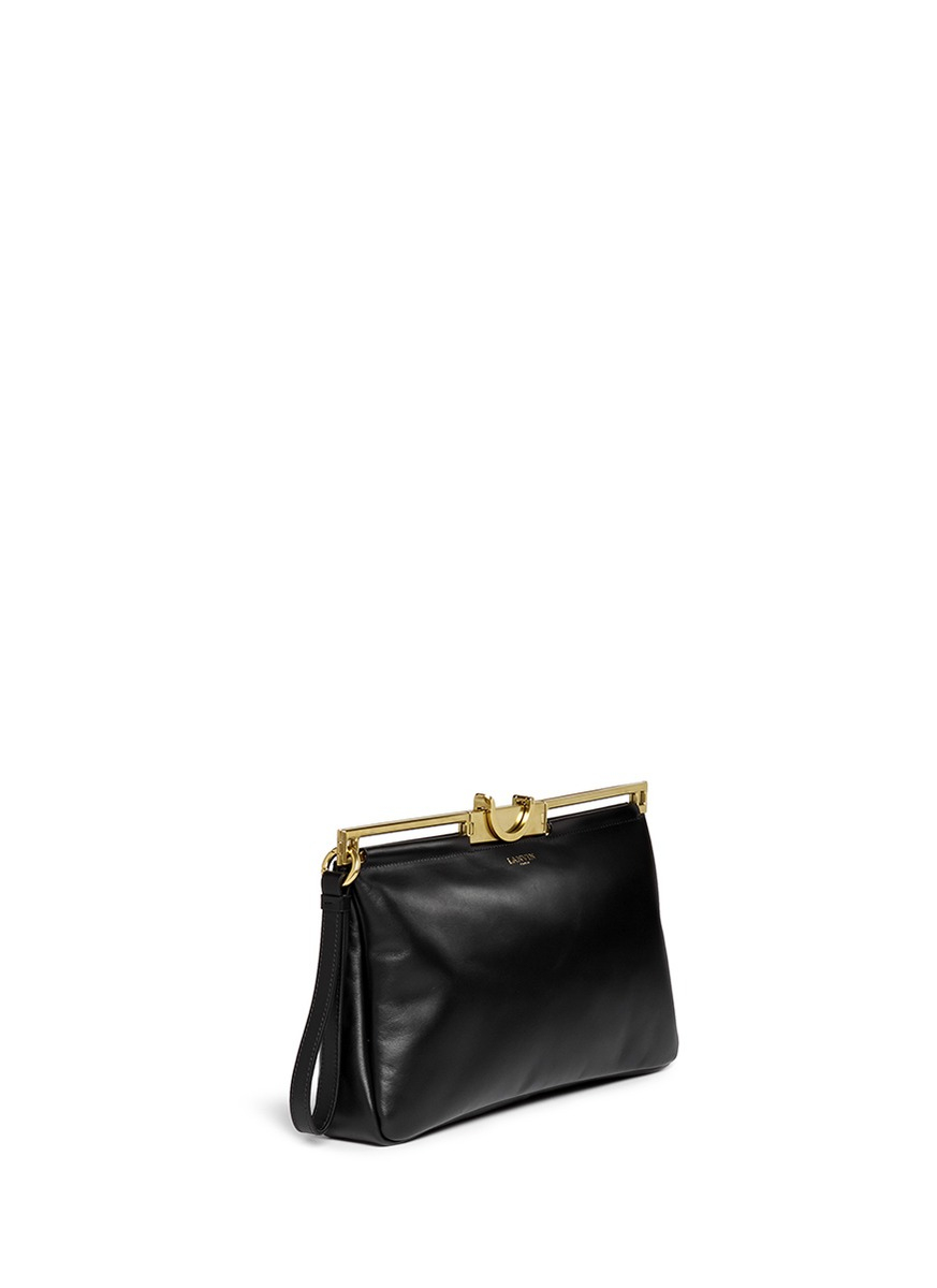 Lanvin &#39;zeeta&#39; Metal Clasp Leather Clutch Bag in Black | Lyst