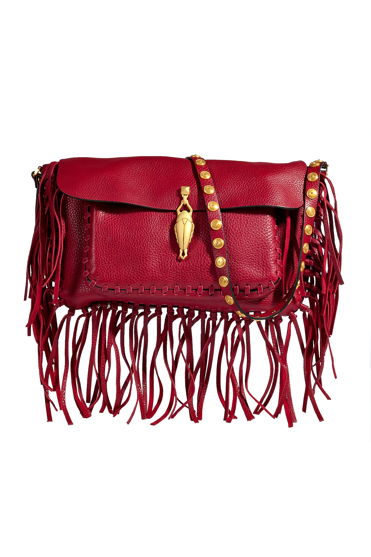 Valentino Leather Fringe Shoulder Bag in Red | Lyst