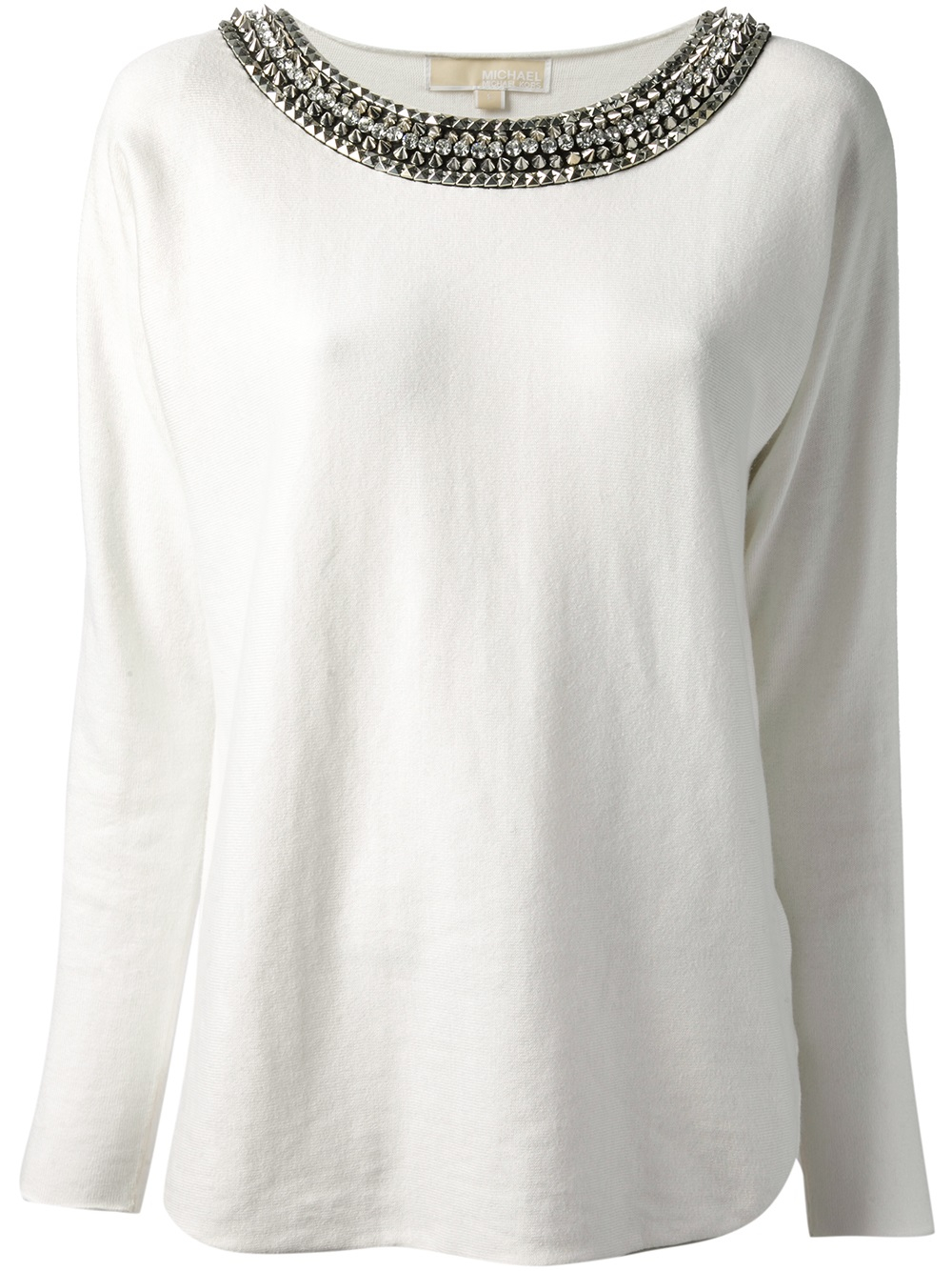 MICHAEL Michael Kors Embellished Collar Sweater in White - Lyst