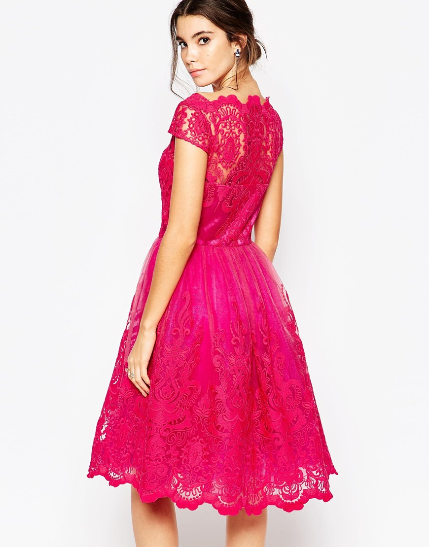  Chi  Chi  London Premium Lace Midi Prom  Dress  With Bardot 