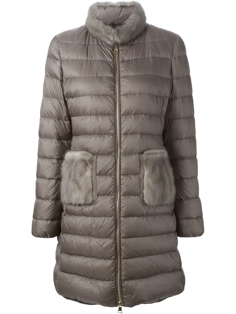 Moncler Fur 'ancy' Padded Coat in Brown - Lyst