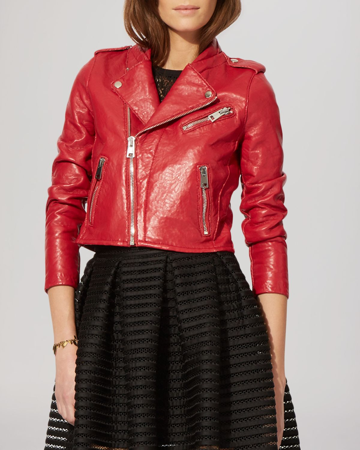 Maje Jacket Bonnie Leather Moto In Cherry Red Lyst