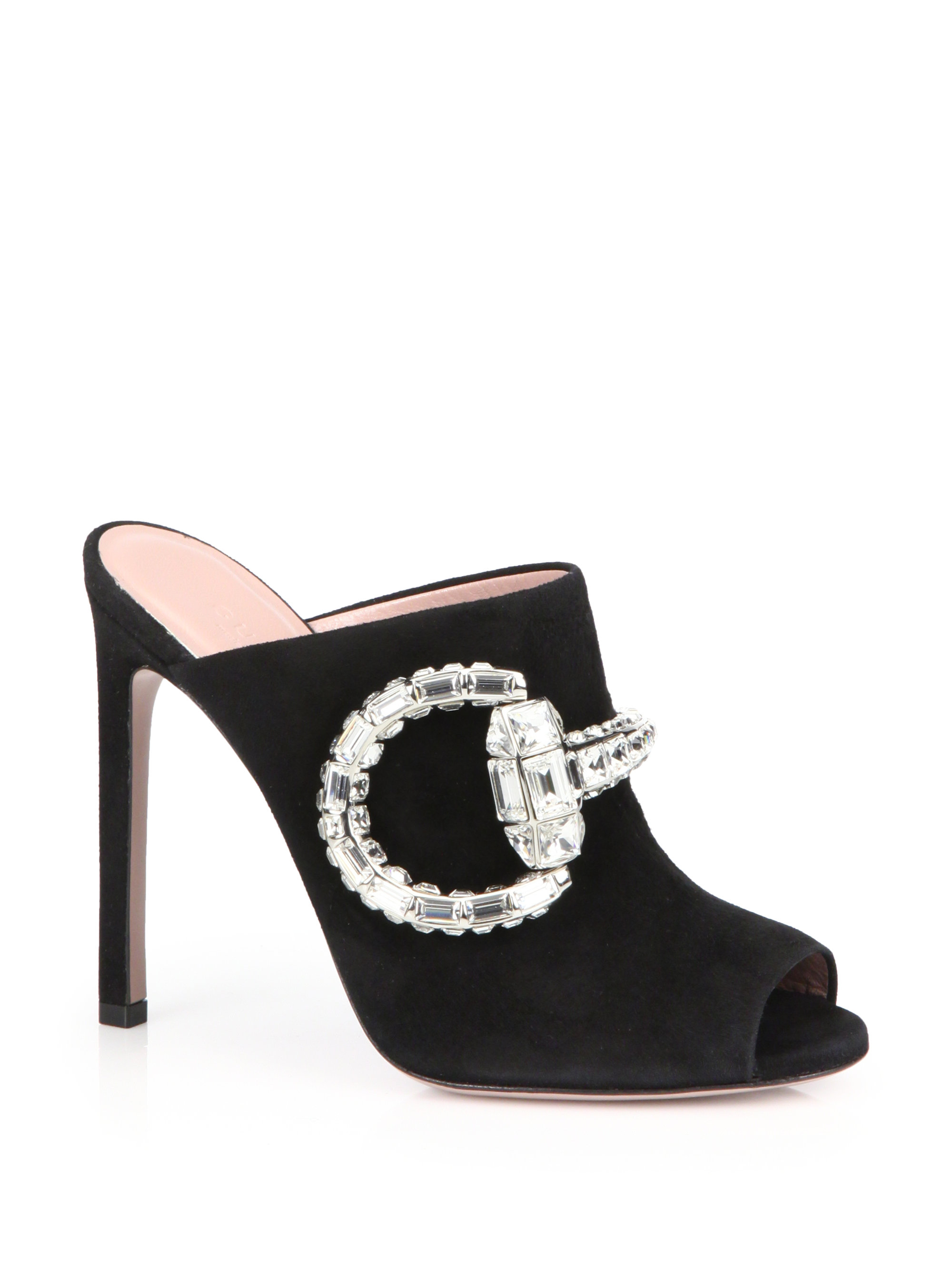 Gucci Maxime Crystal Horsebit Suede Sandals in Black - Lyst