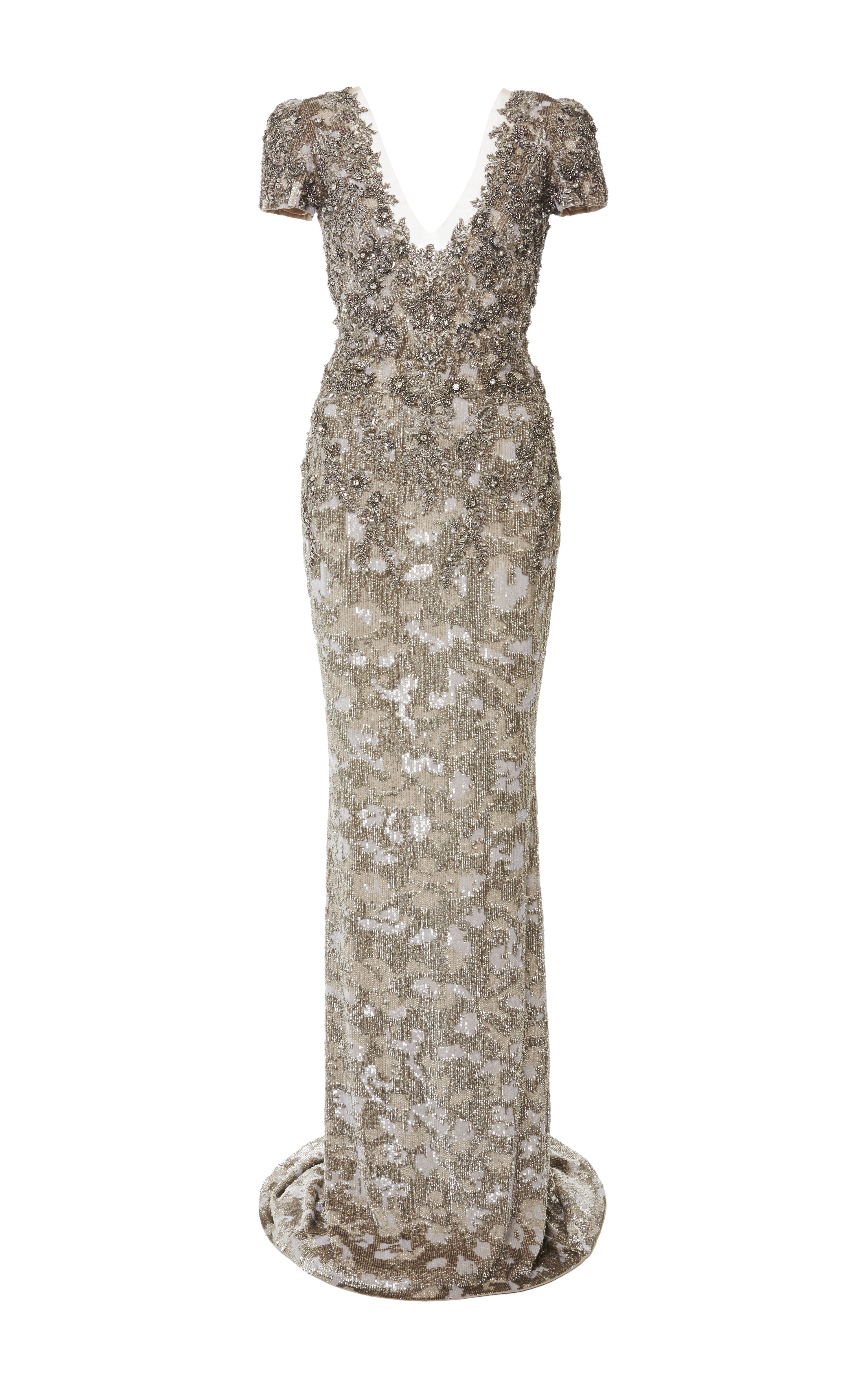 Lyst - Marchesa Fully Embroidered Column Gown in Metallic