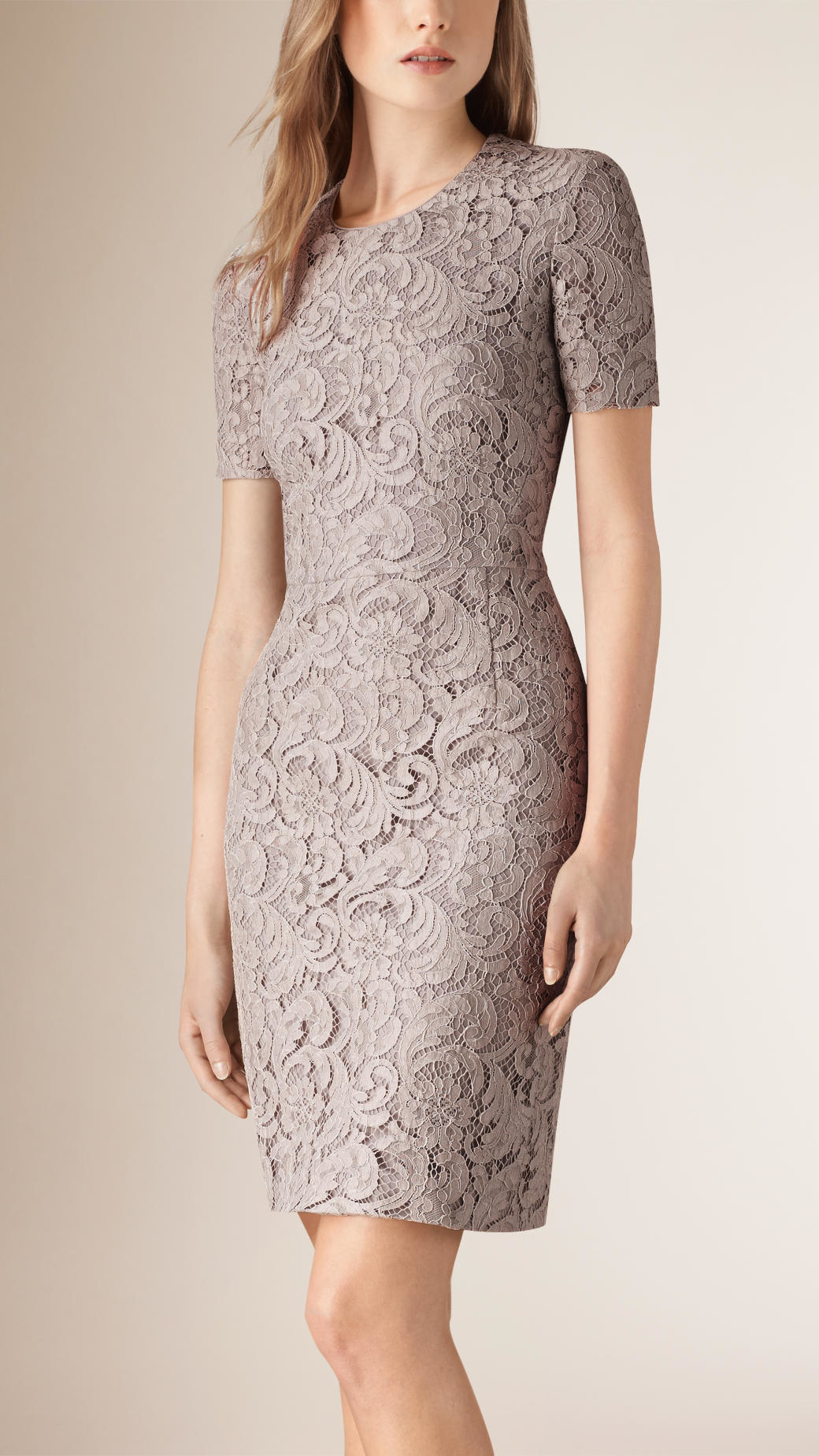 French Lace Shift Dress in Pale Grey 