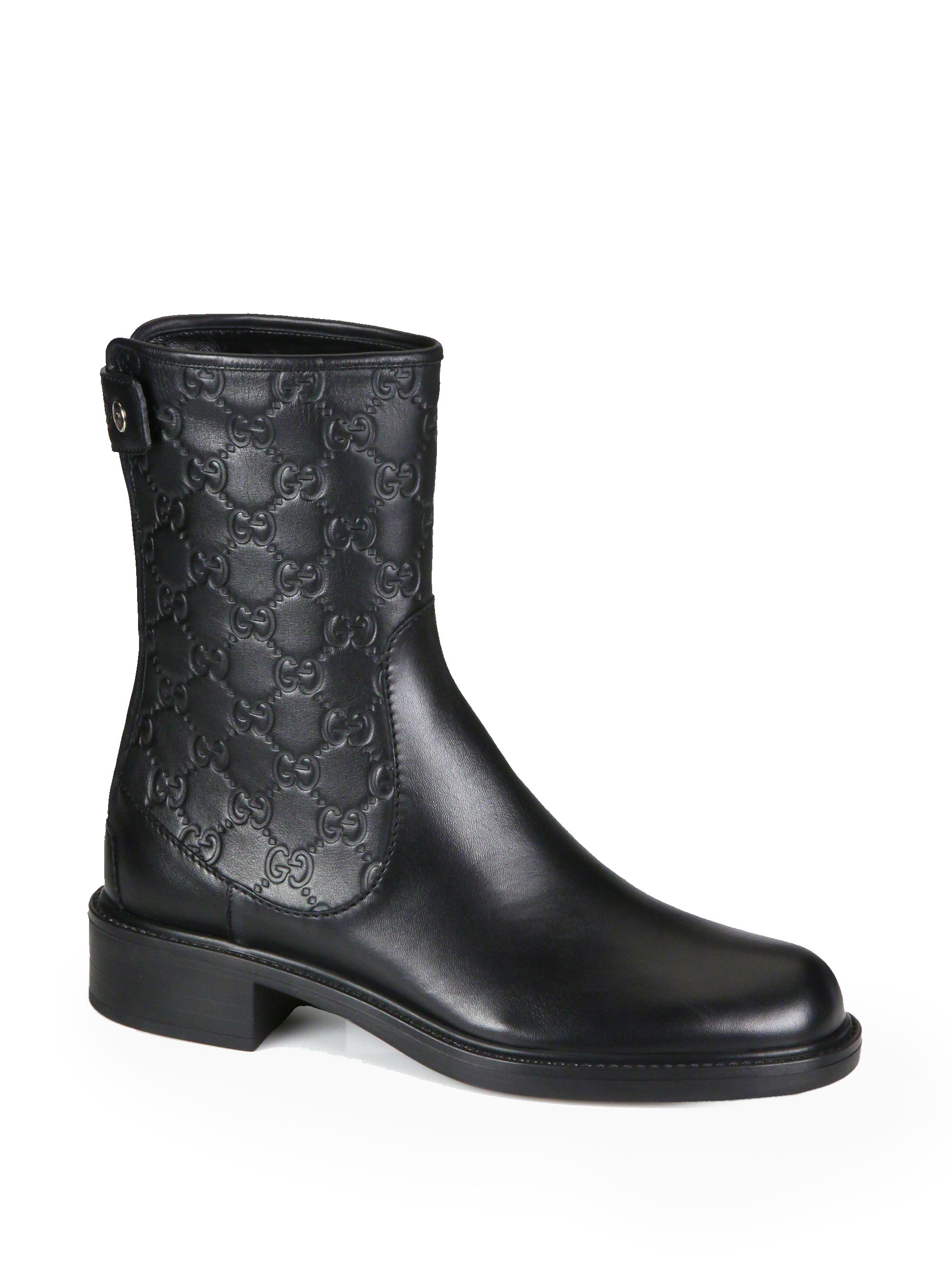 Gucci Gg Leather Ankle Boots in Black | Lyst