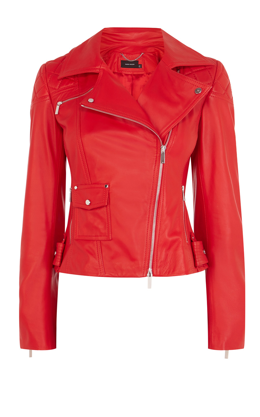 Karen Millen Signature Red Leather Jacket - Lyst