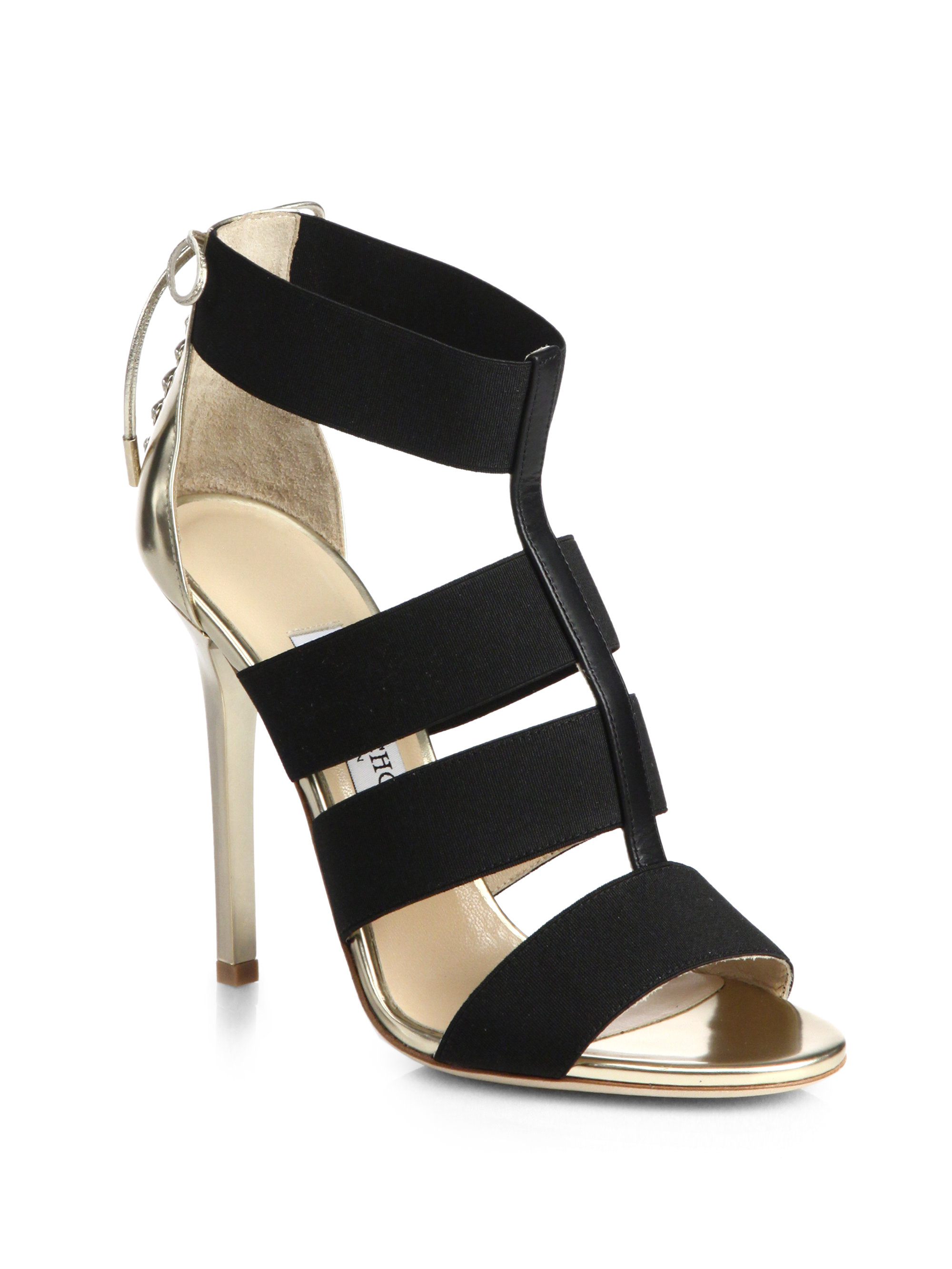 black elastic strap heels