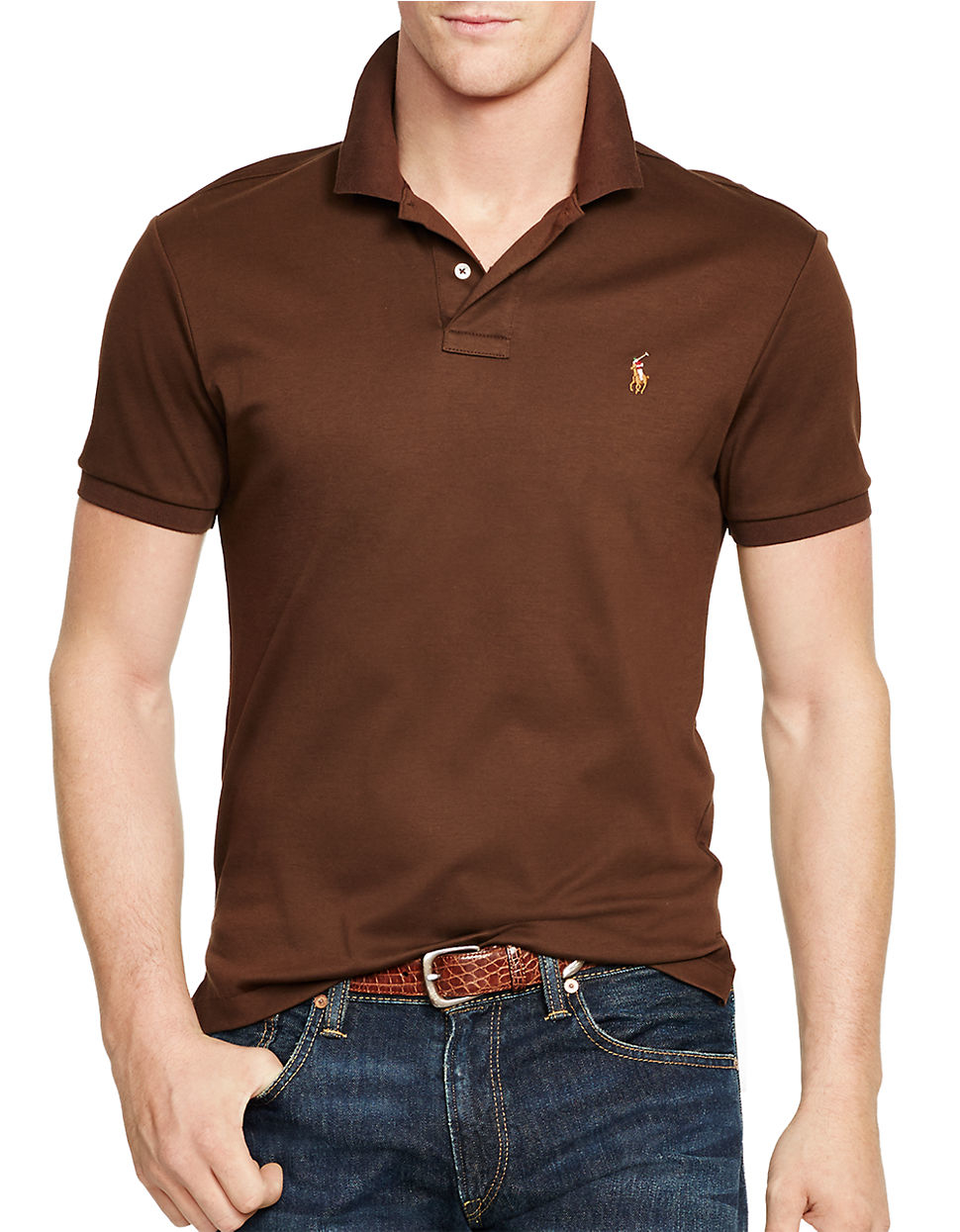 Polo ralph lauren Pima Polo Shirt in Brown for Men (Mohican Brown) | Lyst