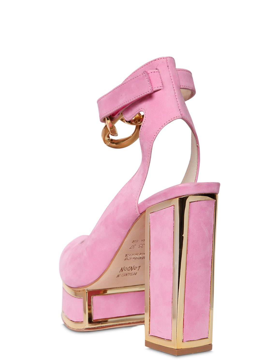 Lyst - Kat maconie 120Mm Suede Sandals With Chain Detail in Pink