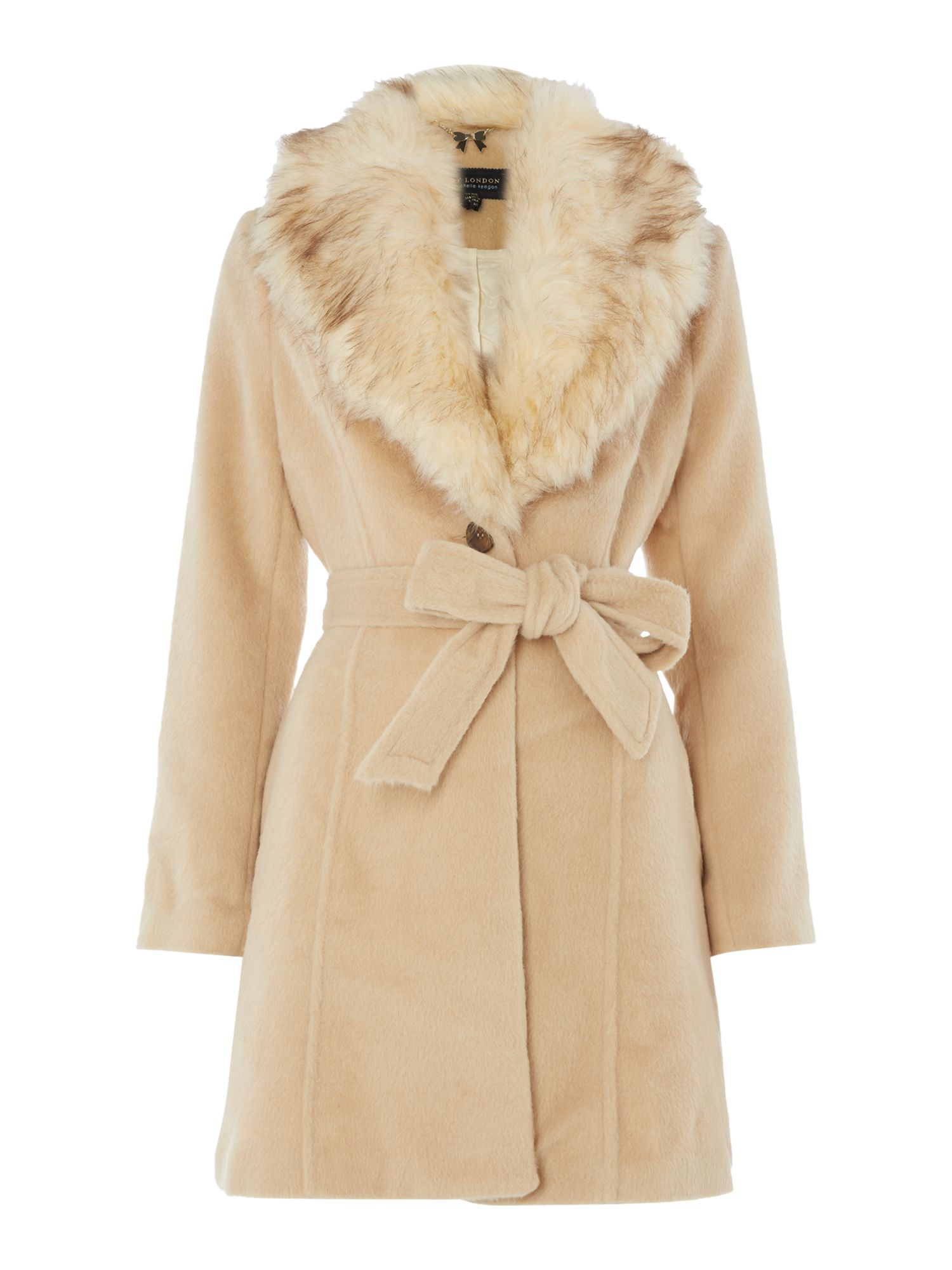 fur collar tie waist coat