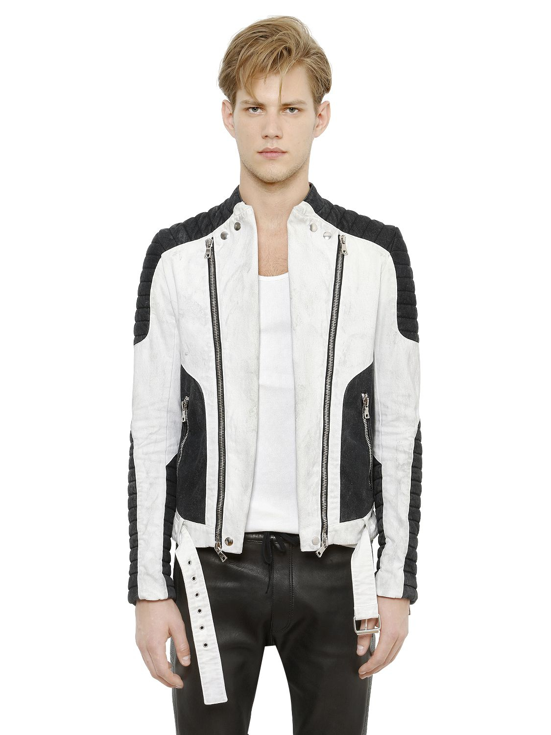 white denim moto jacket
