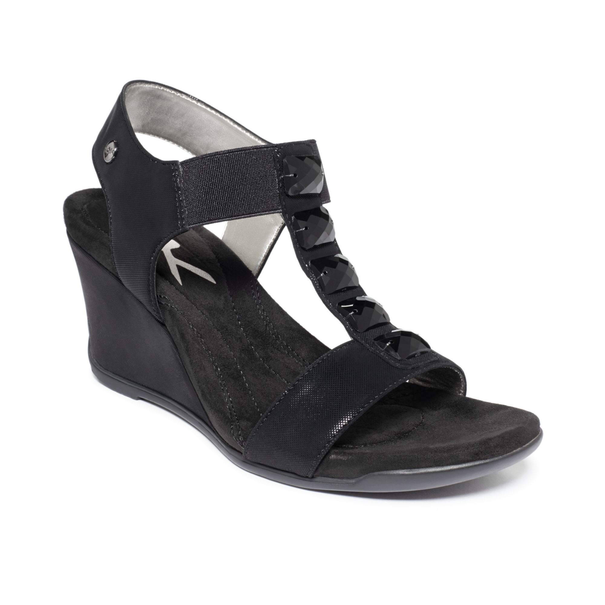 anne klein black wedge sandals