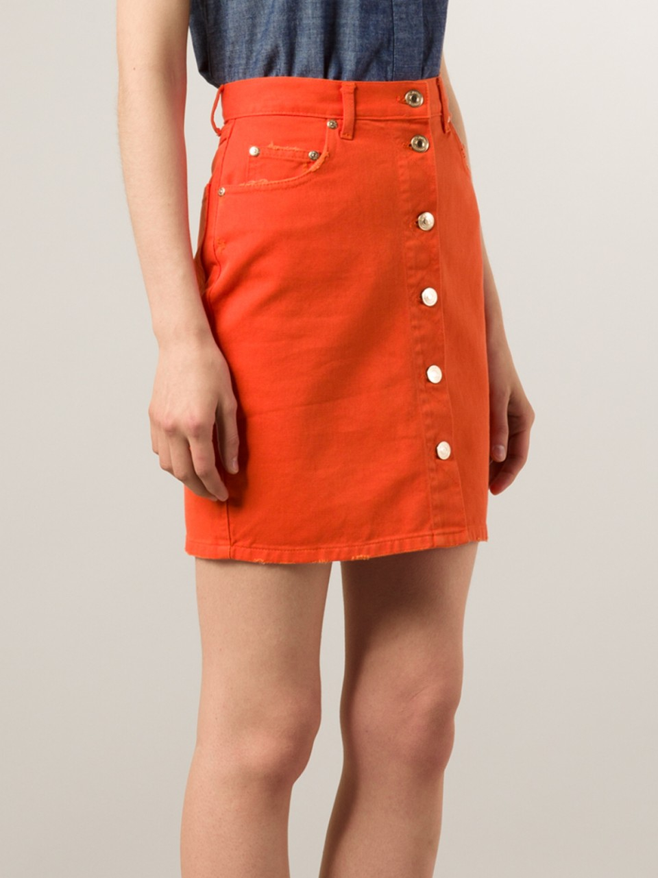 MSGM Button Front Denim Skirt in Orange Lyst
