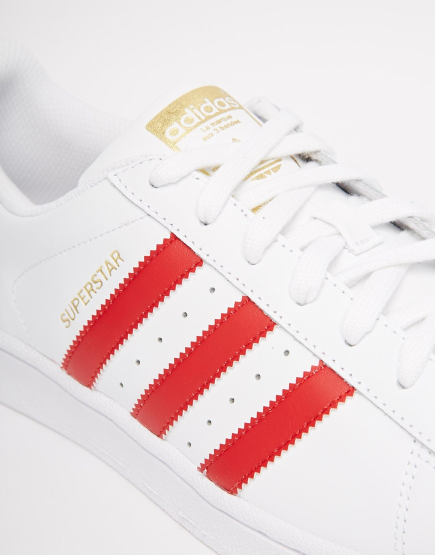 womens adidas white & red superstar foundation trainers