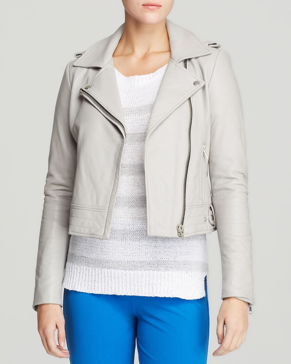 Dylan Gray Leather Moto Jacket in Gray Lyst