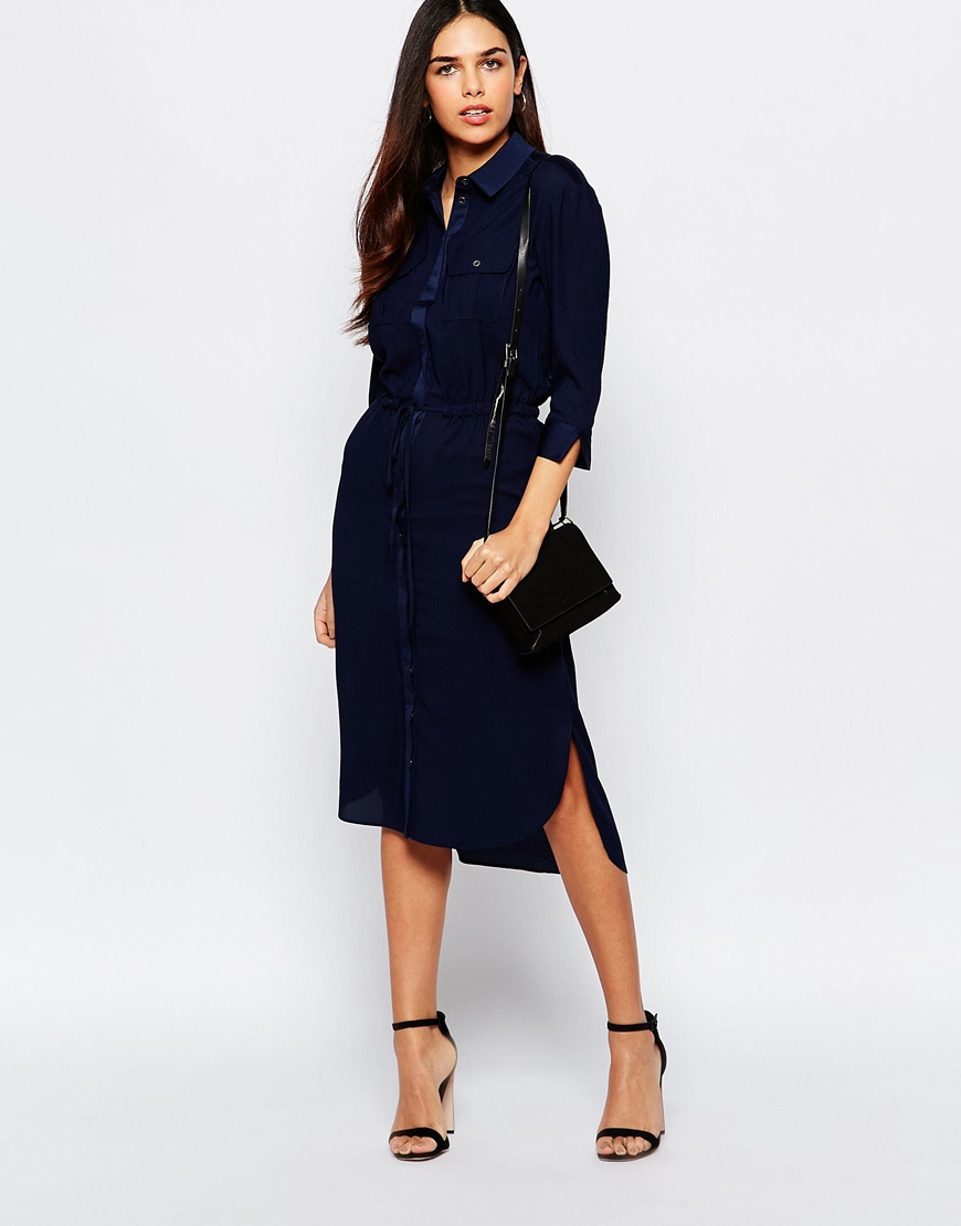 navy shirt dress midi