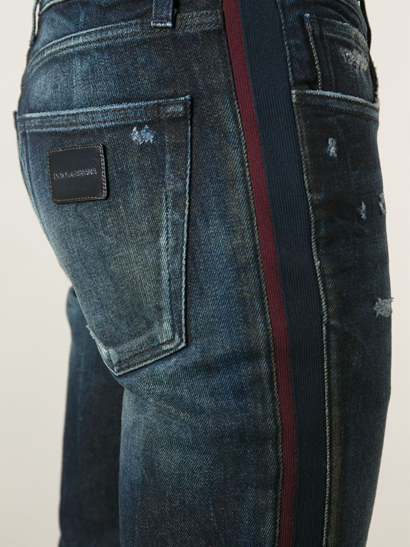 mens jeans with red stripe on side