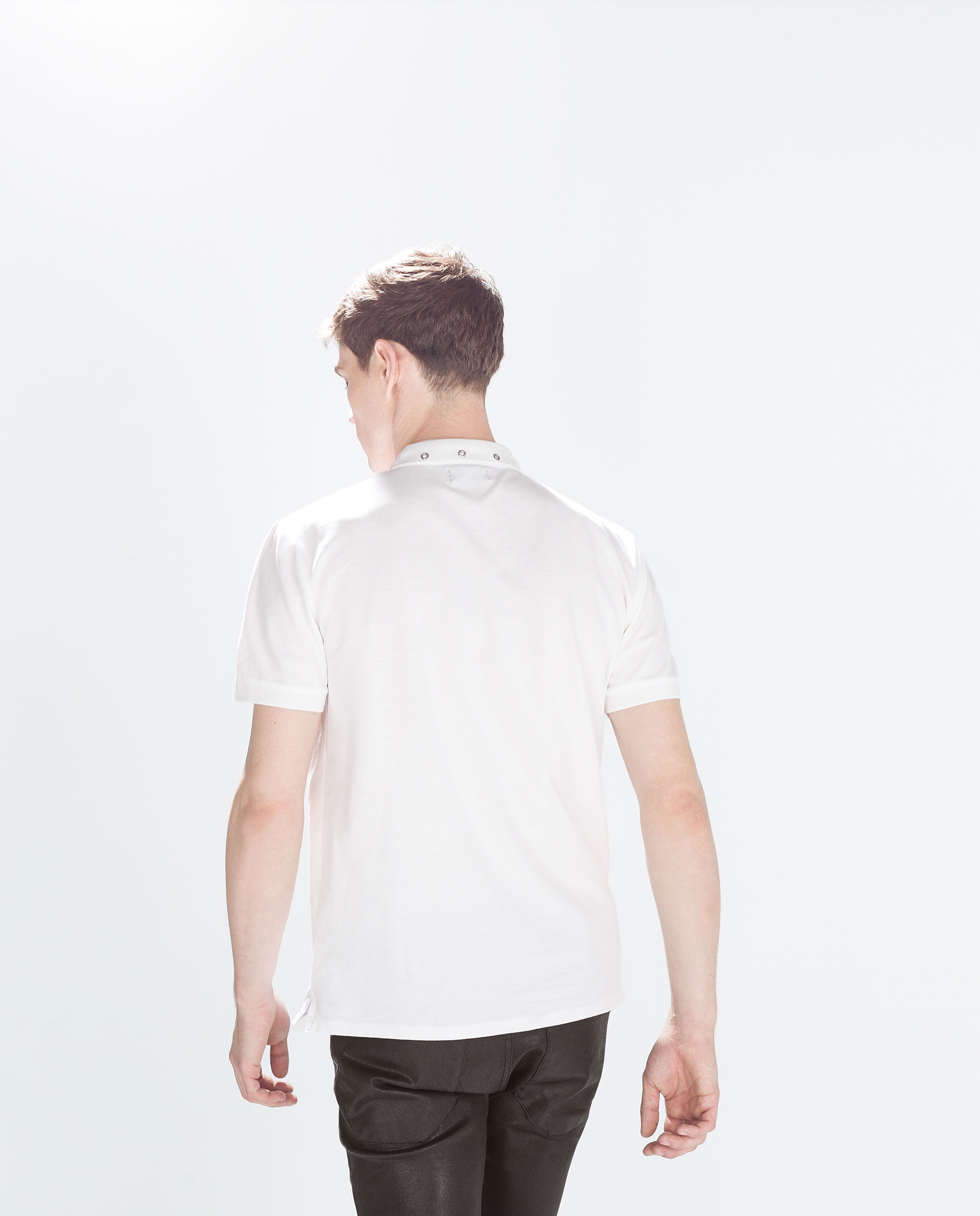 Zara Polo Shirt With Metallic Details On Collar in White for Men Lyst