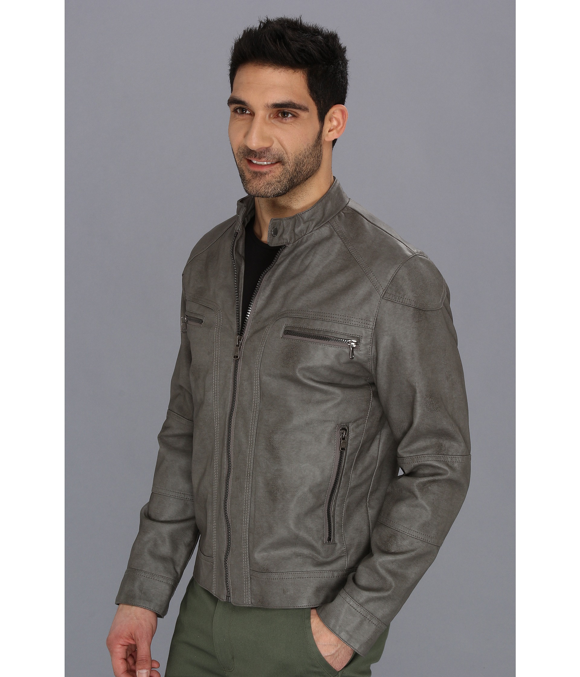 Lyst Calvin Klein Faux Leather Moto Jacket in Gray for Men