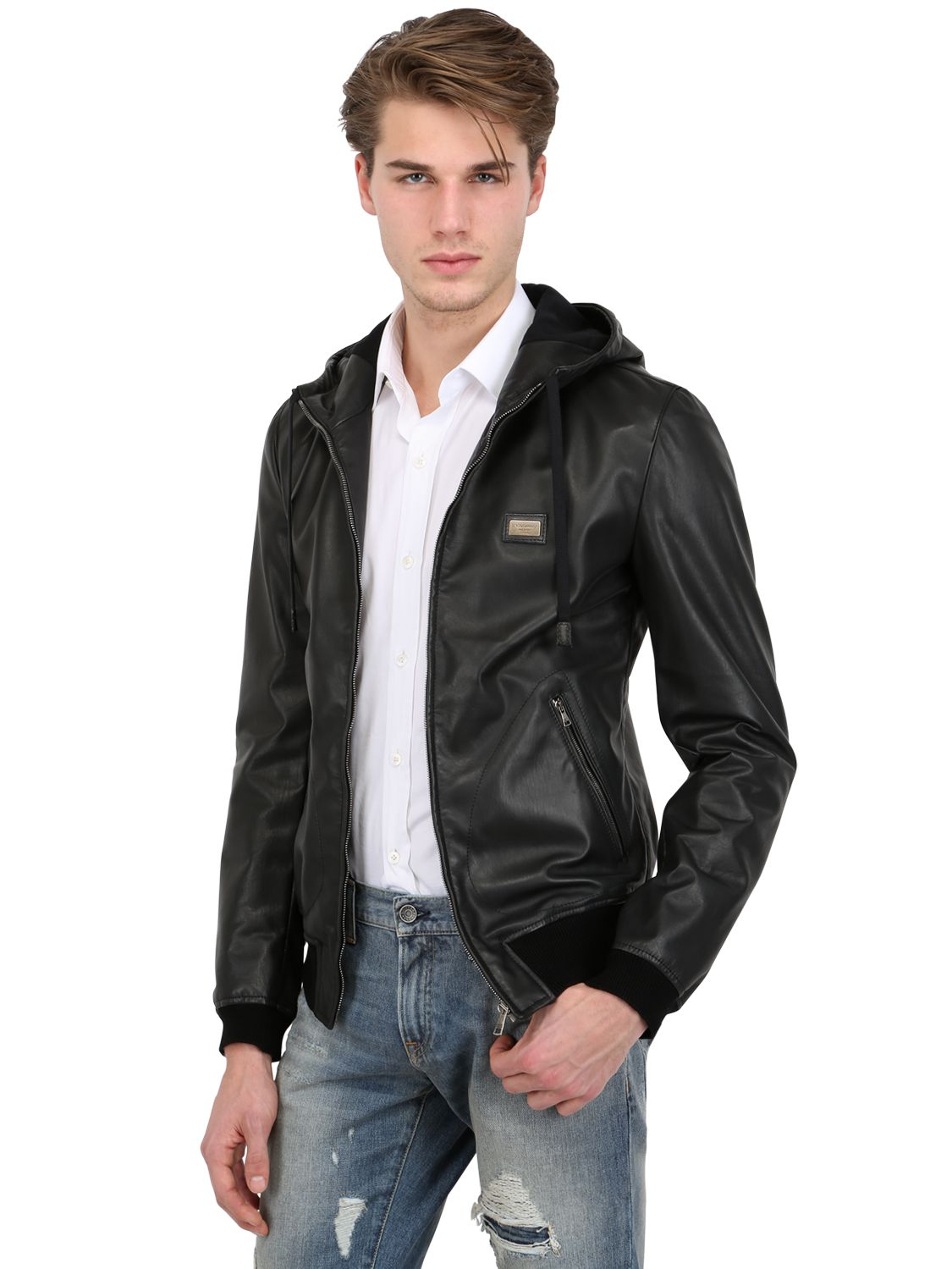 Lyst - Dolce & Gabbana Nappa Leather Hooded Jacket in Black for Men
