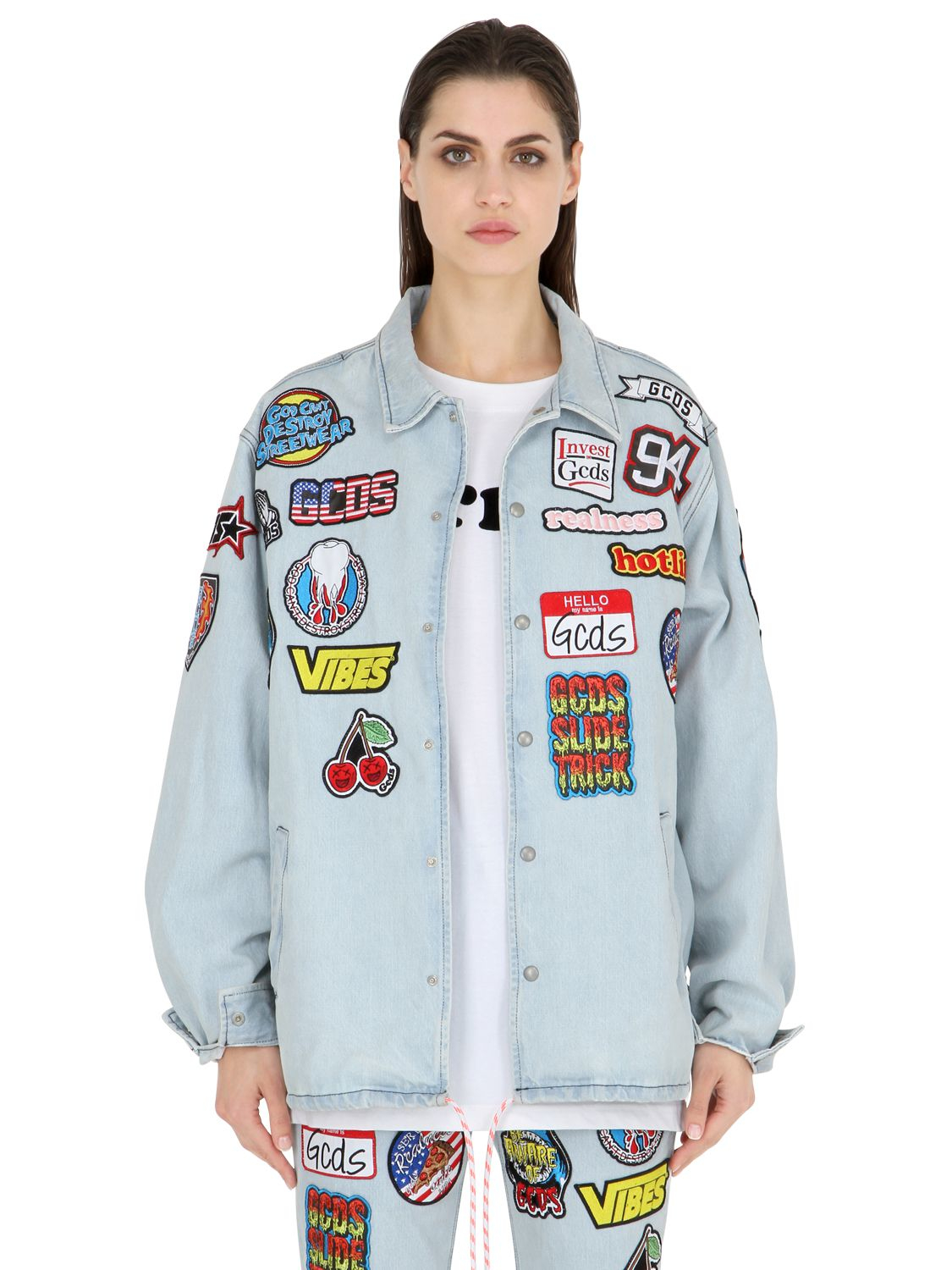 Gcds Embroidered Patches Cotton Denim Jacket in Blue Lyst Gcds Embroidered Patches Cotton Denim Jacket in Blue Lyst