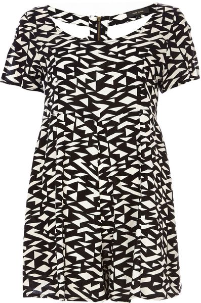 River Island Black and White Geometric Print Playsuit in Black | Lyst