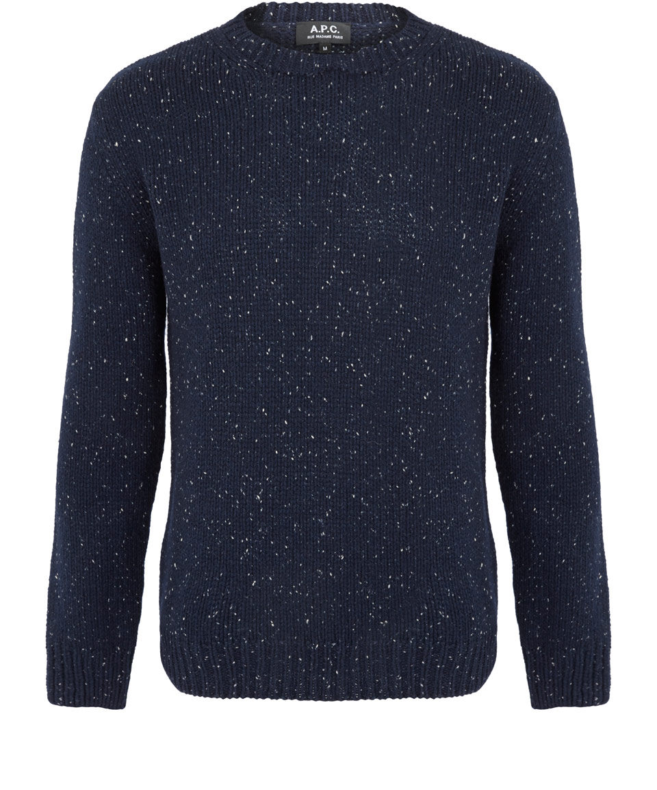 A.P.C. Navy Donegal Knit Crew Neck Fleck Jumper in Blue for Men - Lyst