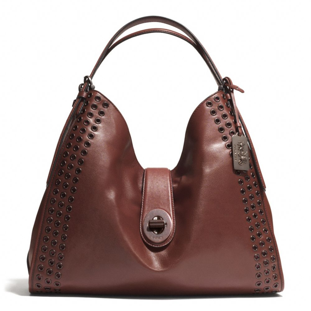 COACH Madison Grommets Large Carlyle Shoulder Bag in Leather in Brown - Lyst