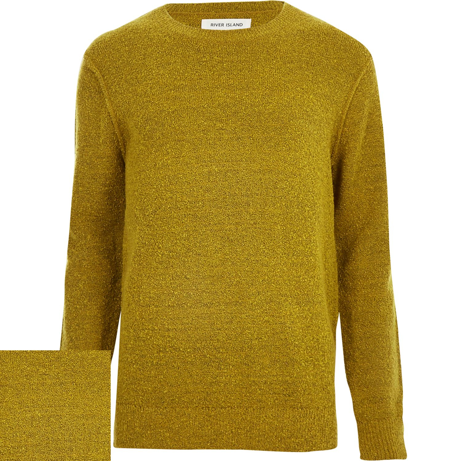 River Island Mustard Yellow Bouclé Jumper in Green for Men Lyst