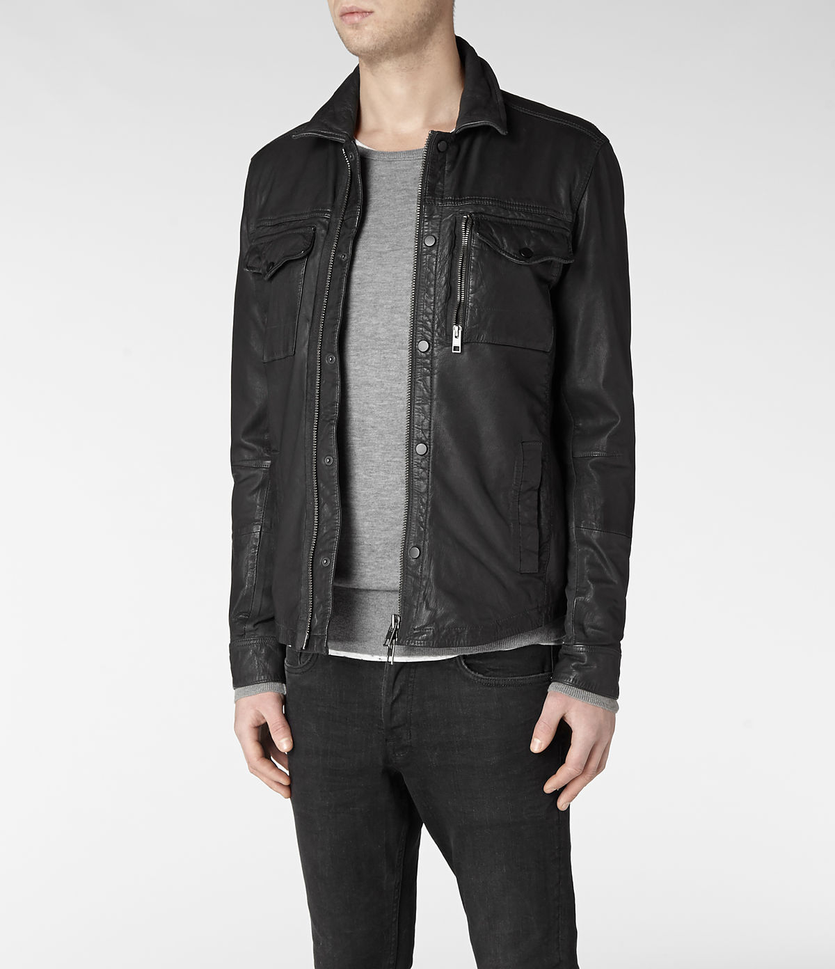 AllSaints Franklin Leather Shirt in 