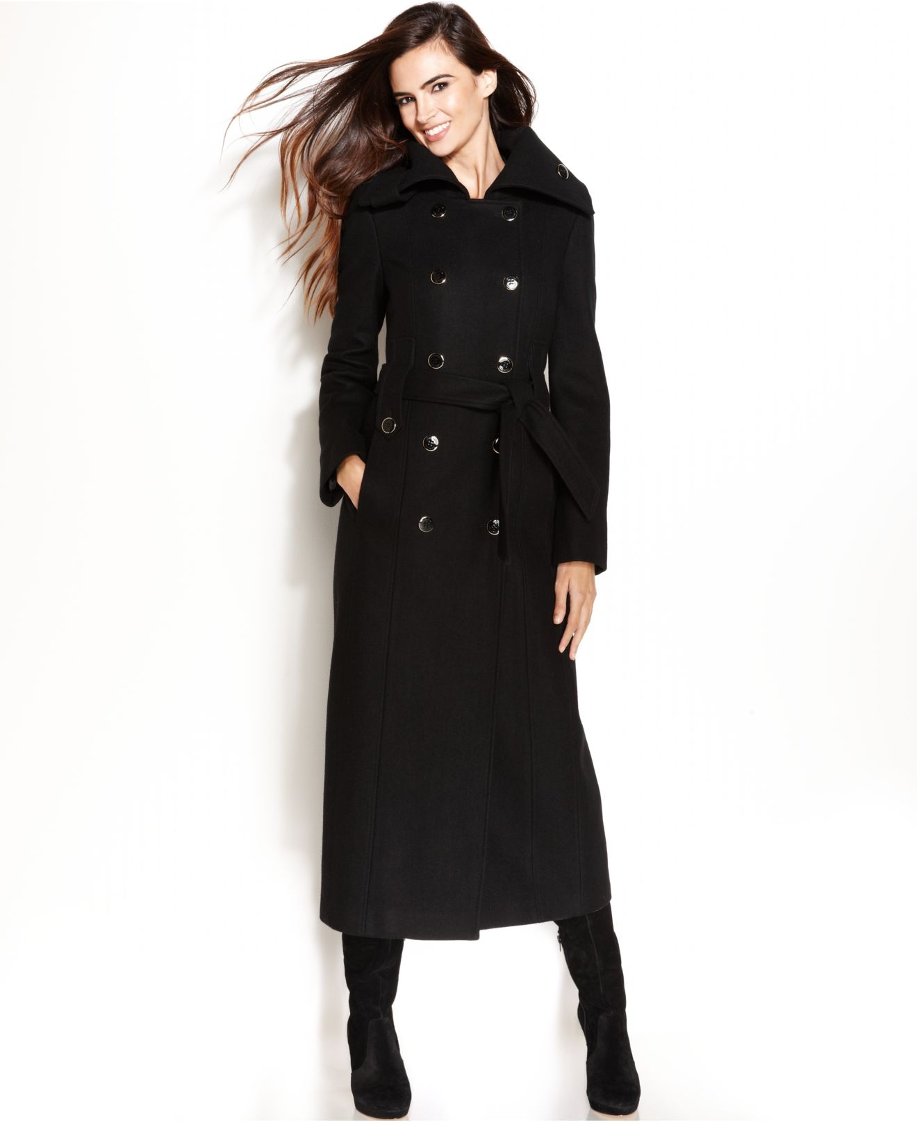Calvin Klein Wool-Blend Double-Breasted Belted Maxi Coat in Black - Lyst