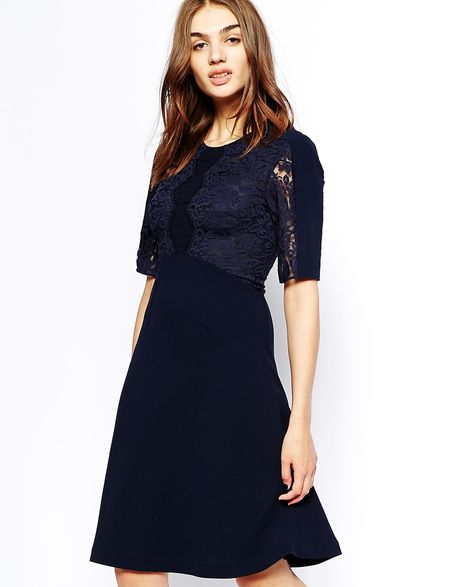 Whistles Tillie Lace Dress in Blue (Navy) | Lyst