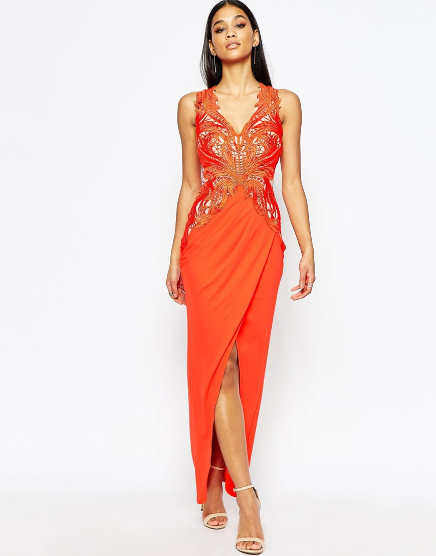 orange lace maxi dress