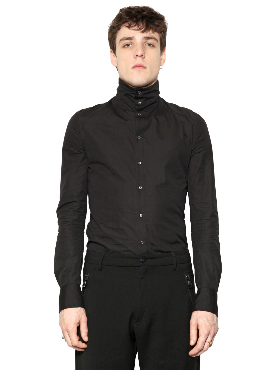 Tom Rebl Cotton Poplin High Collar Shirt in Black for Men - Lyst