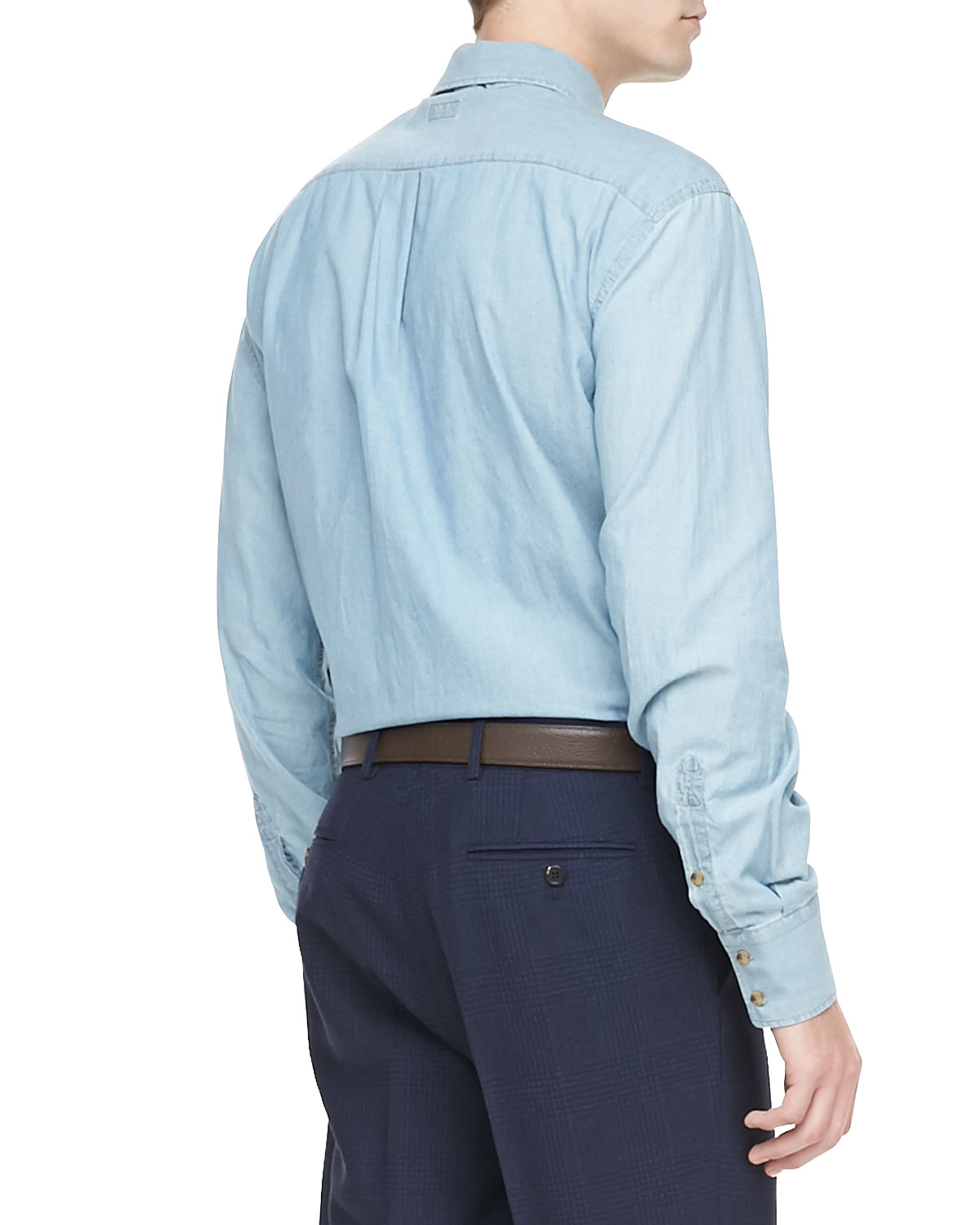 Brunello cucinelli Long-sleeve Button-down Shirt in Blue for Men | Lyst