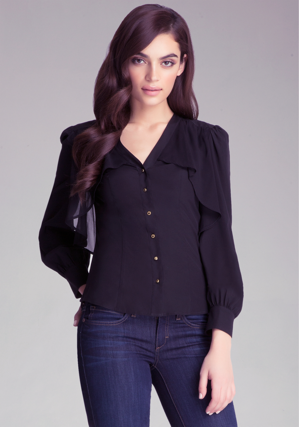 Bebe Silk Flounce Blouse In Black Lyst Bebe Silk Flounce Blouse In Black Lyst