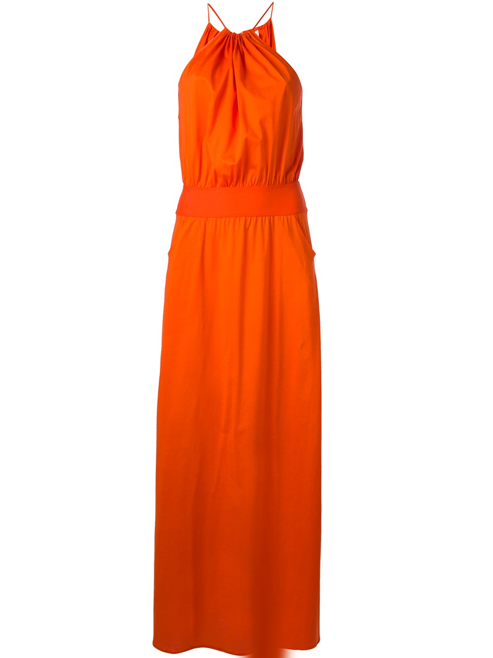 orange halter neck maxi dress