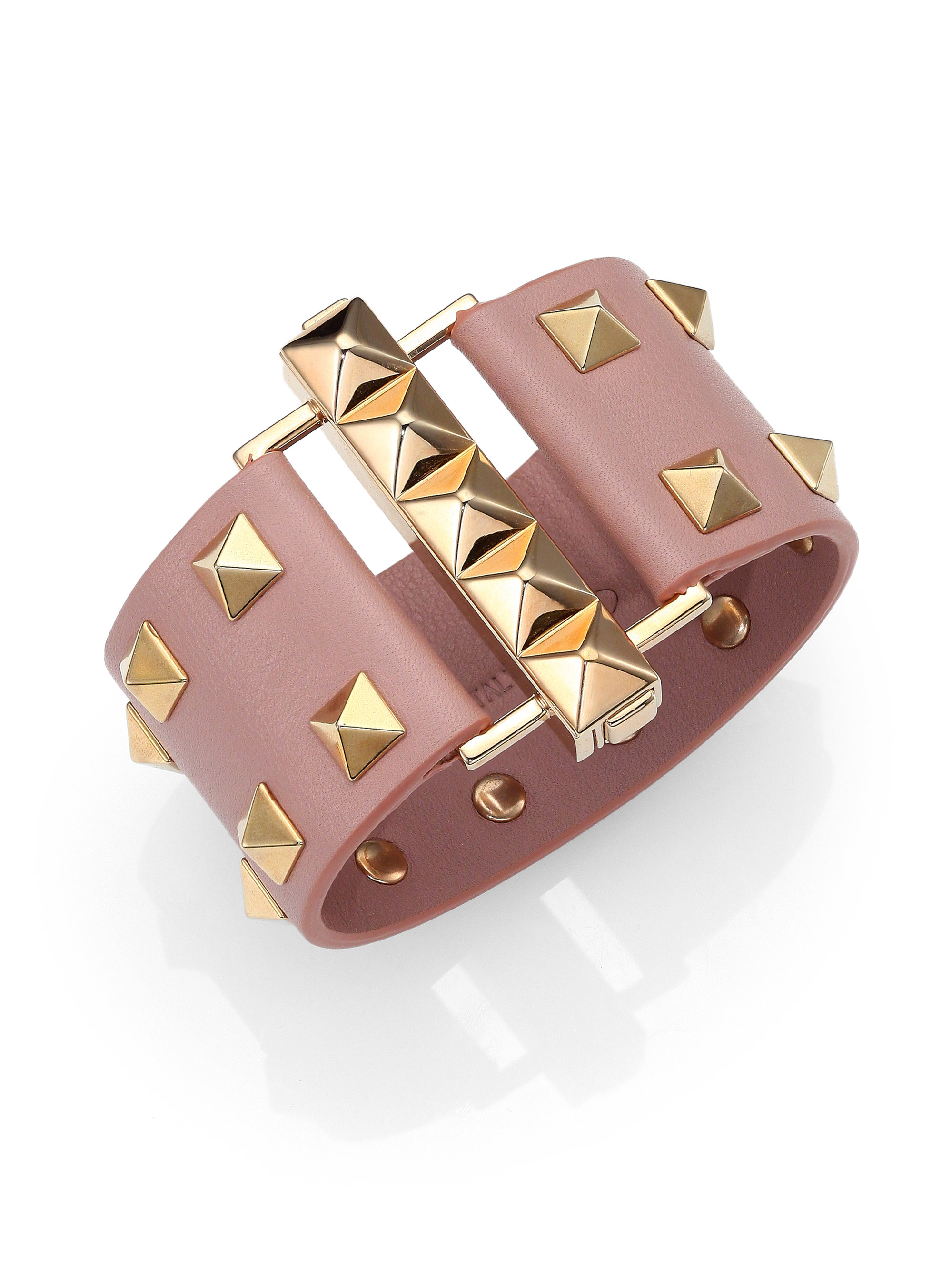 Valentino Rockstud Wide Leather Cuff Bracelet in Blush (Pink) - Lyst