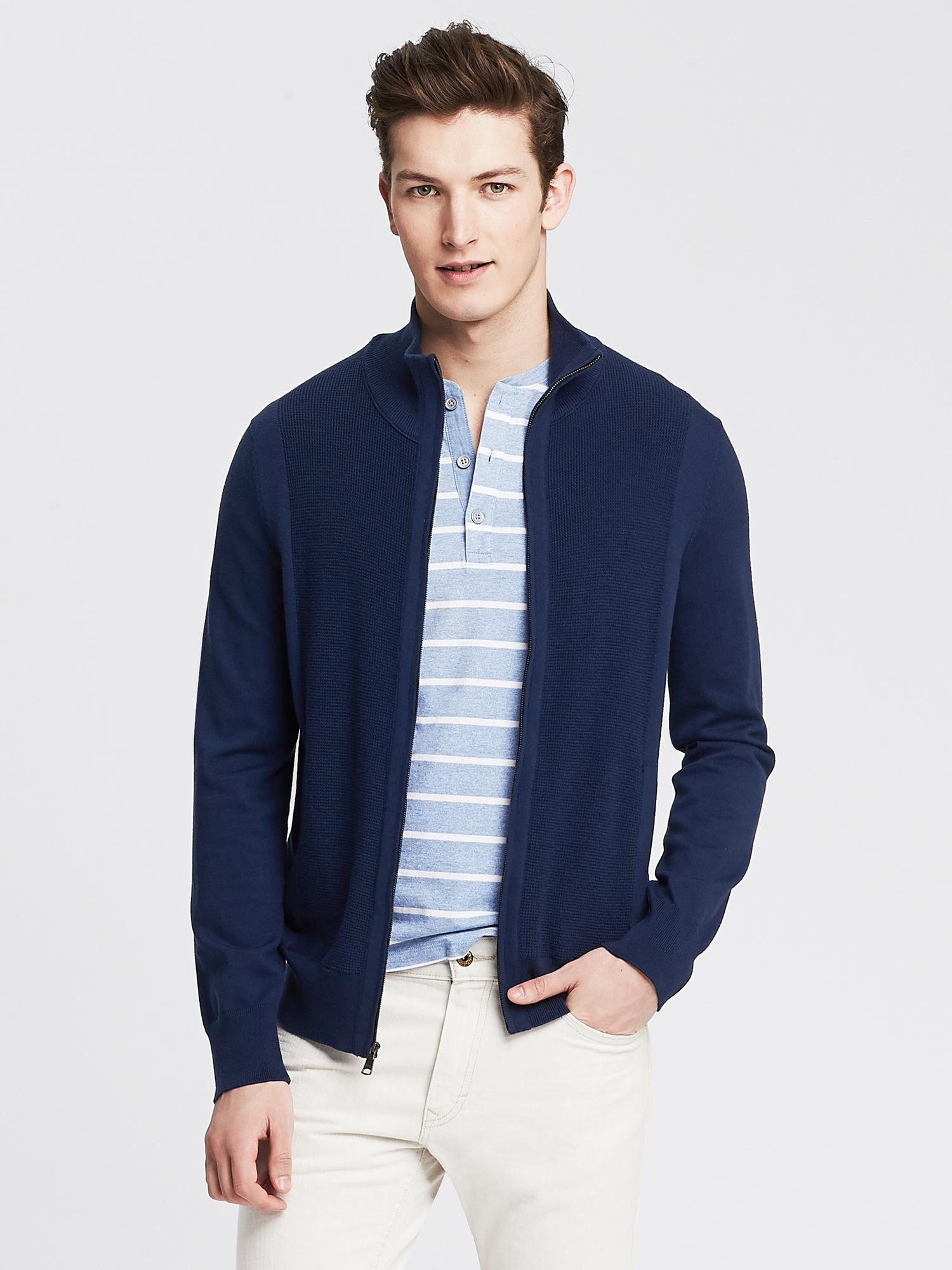 Lyst Banana Republic Texturedfront Zip Sweater Jacket in Blue for Men
