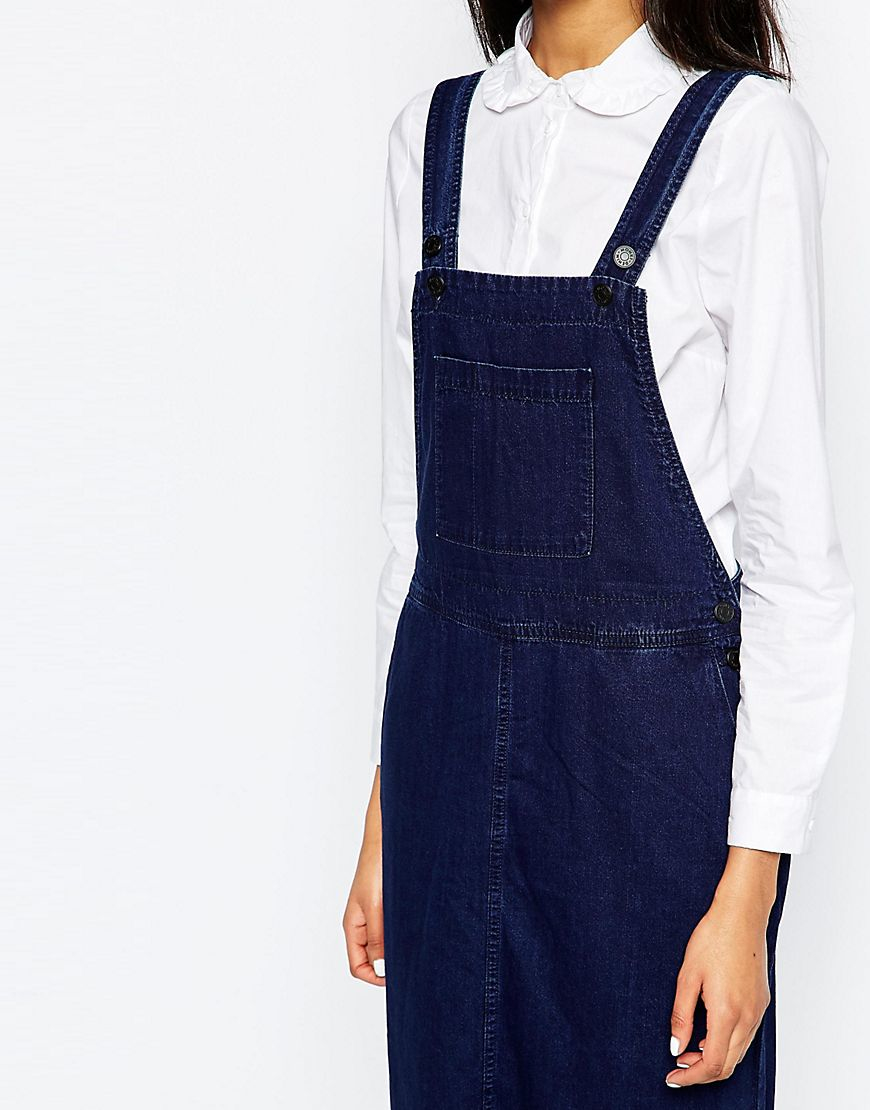 denim dungaree midi dress