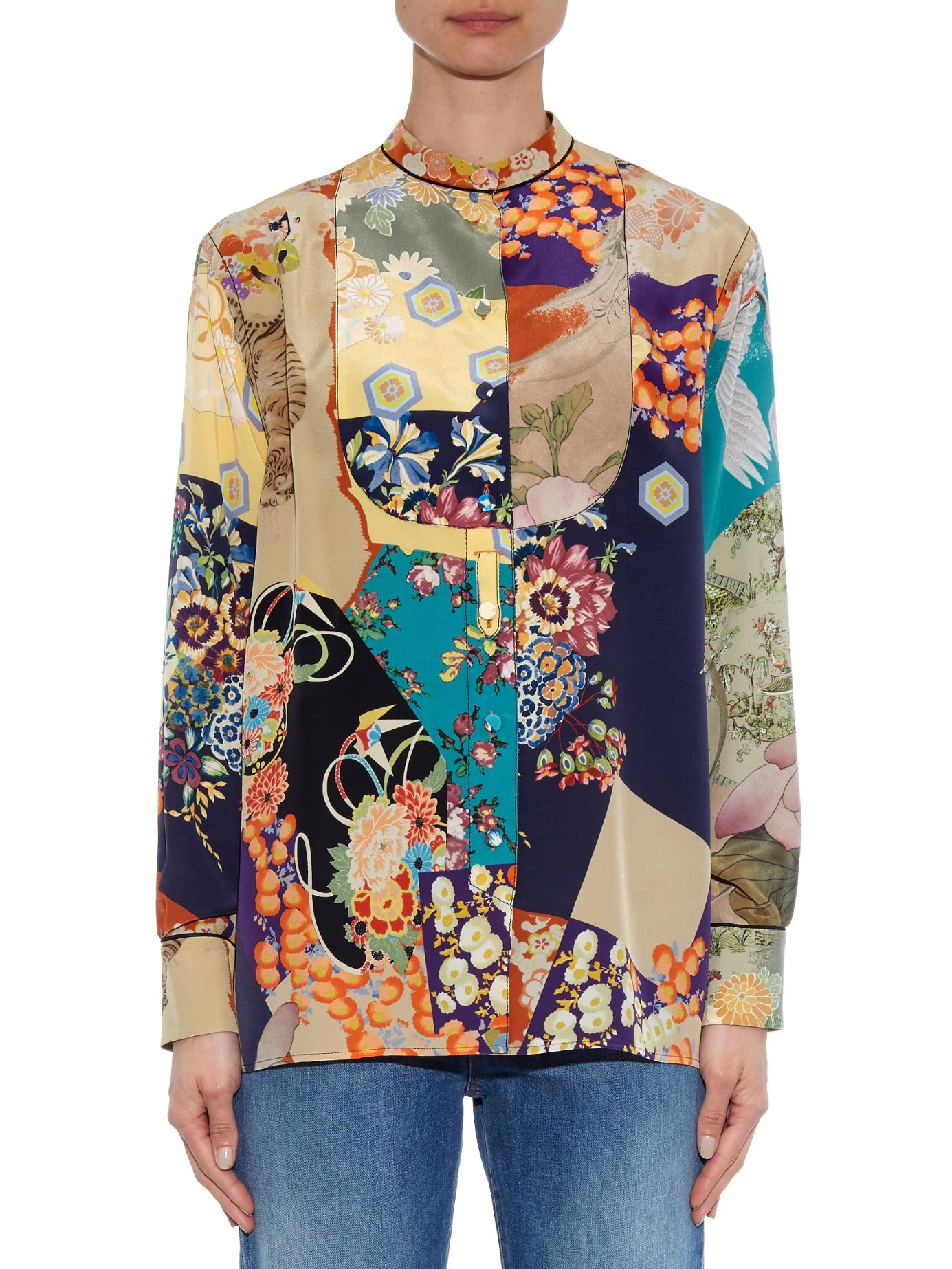 Gucci Japanese-Print Silk Shirt in Orange | Lyst
