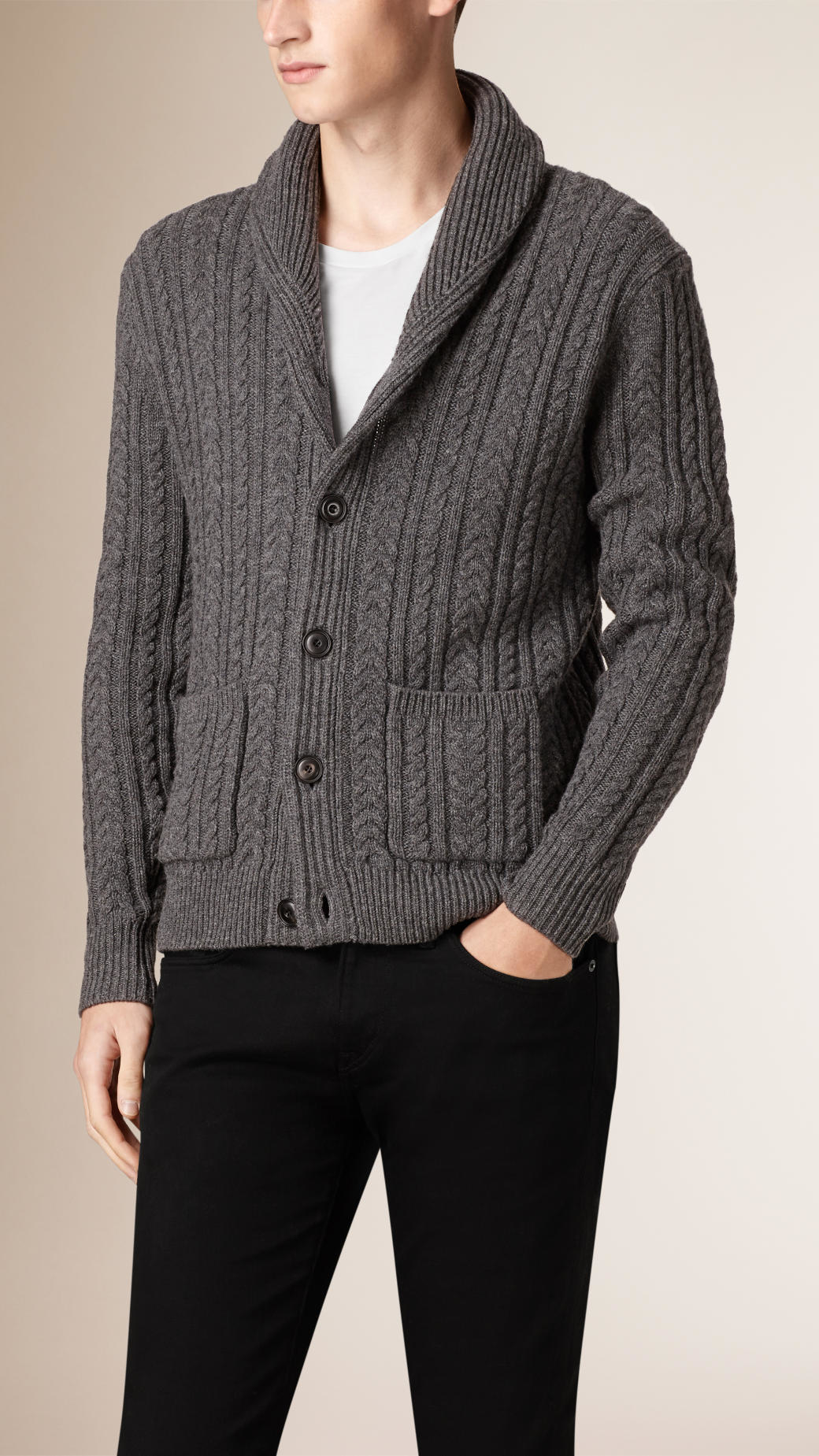 Lyst - Burberry Shawl Collar Wool Cashmere Cardigan in Gray for Men