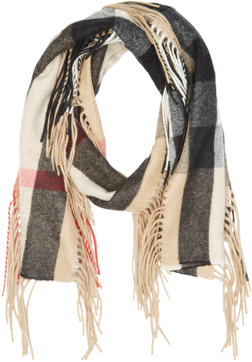 Burberry Prorsum Camel Cashmere Check Scarf in Natural for ...