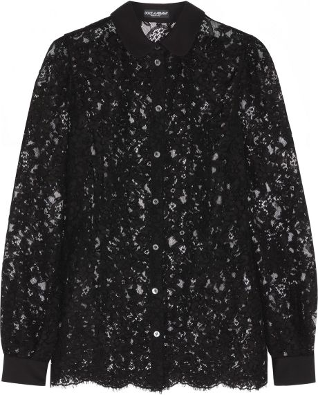 Dolce & Gabbana Cotton-Blend Lace Blouse in Black | Lyst