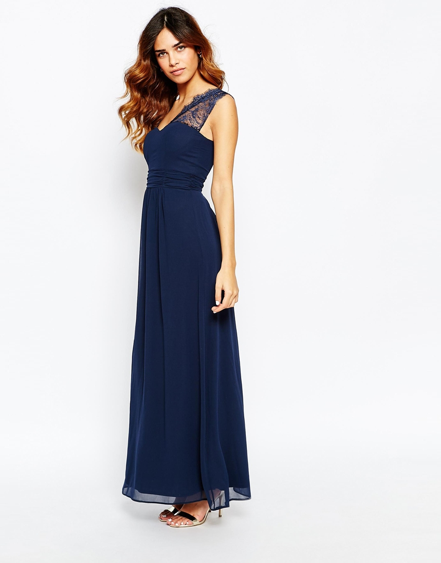 Elise Ryan Lace One Shoulder Maxi Dress in Navy (Blue) | Lyst