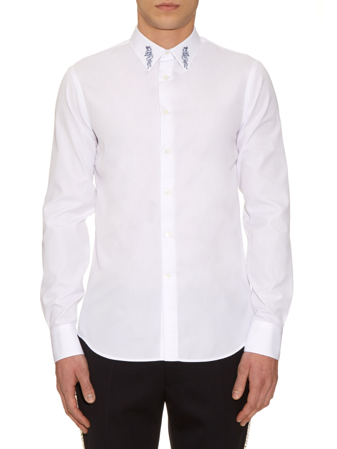 Alexander McQueen Embroidered-collar Cotton Shirt in White for Men 