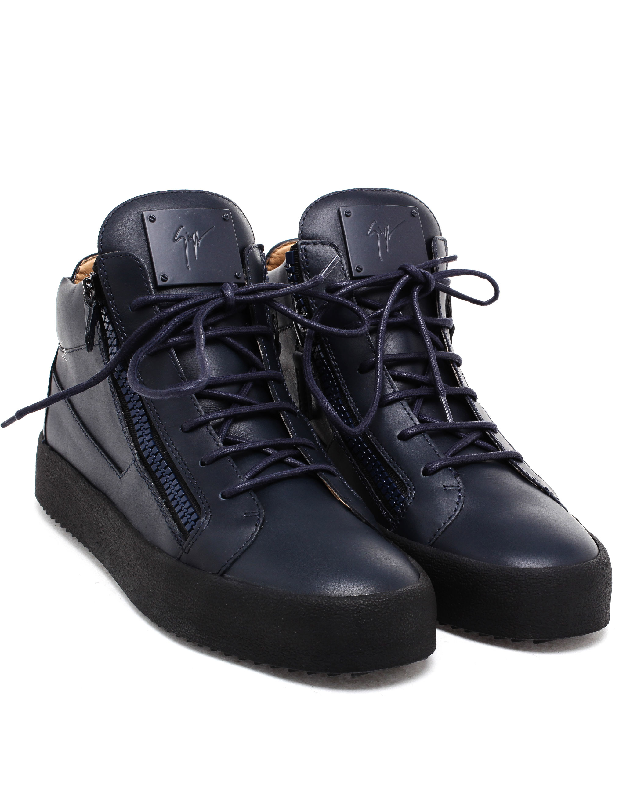 Giuseppe Zanotti Leather Mid-top Trainers in Navy (Blue) - Lyst