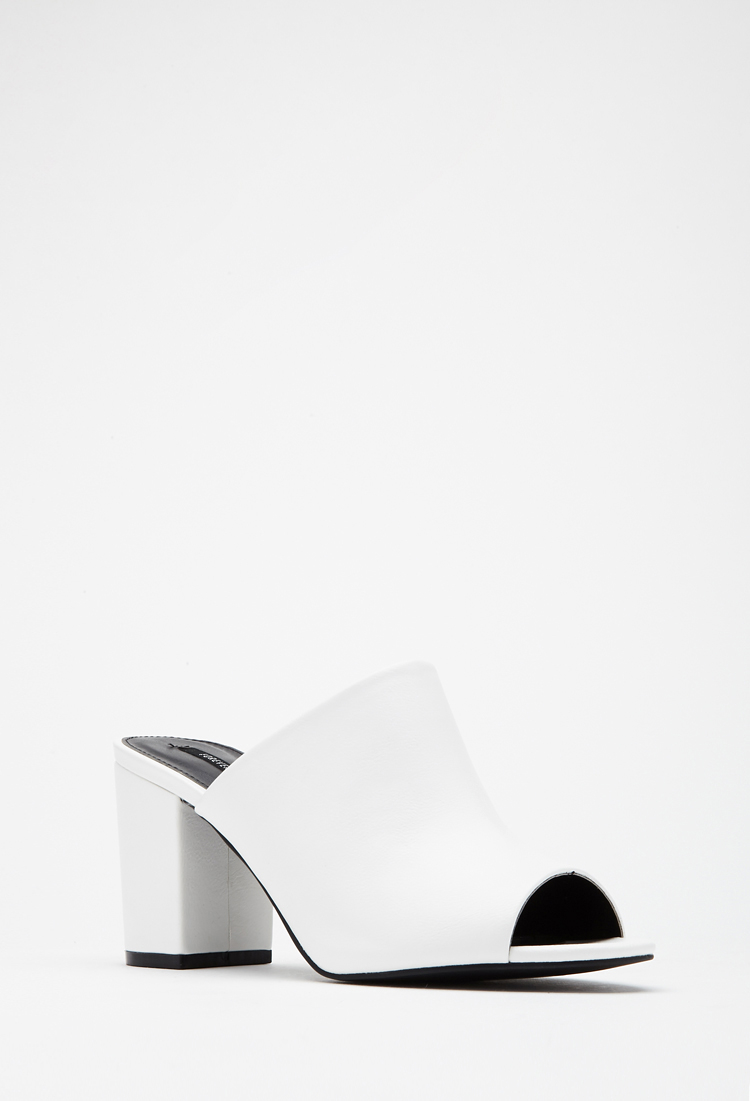 white closed toe mules