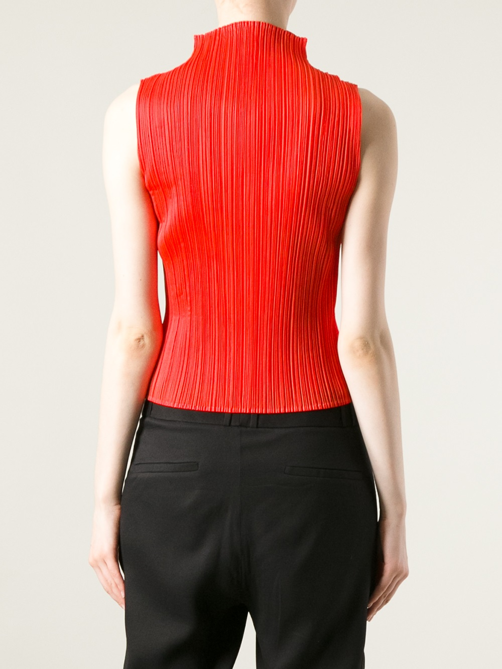 Pleats please issey miyake Pleated Sleeveless Top in Red | Lyst